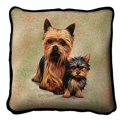 Raining Cats and Dogs |Yorkie and Pup Tapestry Pillow, Made in the USA