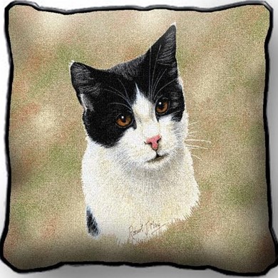 Raining Cats and Dogs | Black and White Tapestry Cat Pillow, Made in the USA