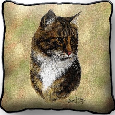 Raining Cats and Dogs | Brown Tabby Cat Tapestry Pillow, Made in the USA
