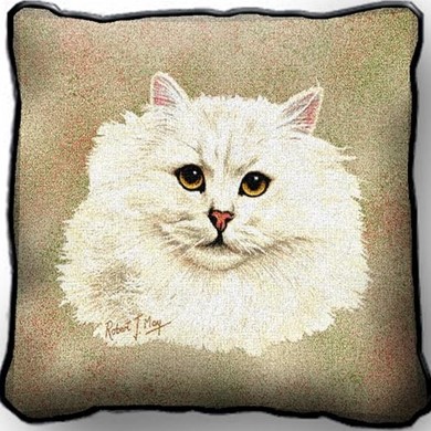 Raining Cats and Dogs | White Persian Cat Tapestry Pillow, Made in the USA
