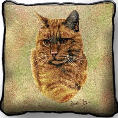 Raining Cats and Dogs | Orange Tabby Cat Tapestry Pillow, Made in the USA