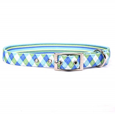 Raining Cats and Dogs | Uptown Blue and Green Argyle Buckle Collar