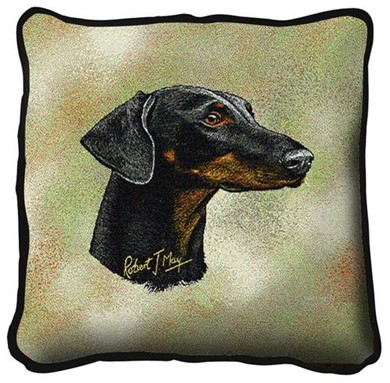 Raining Cats and Dogs | Doberman Uncropped Tapestry Pillow, Made in the USA