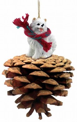 Raining Cats and Dogs | Pine Cone Miniature American Eskimo Christmas Ornament