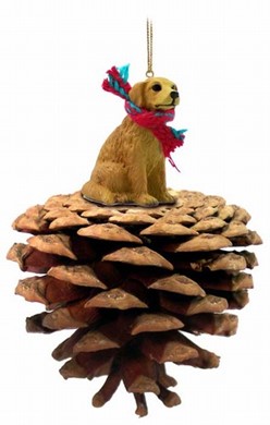 Raining Cats and Dogs | Pine Cone Golden Retriever Dog Christmas Ornament