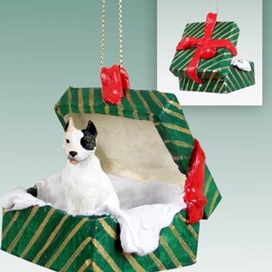 Raining Cats and Dogs | Pit Bull Green Gift Box Christmas Ornament