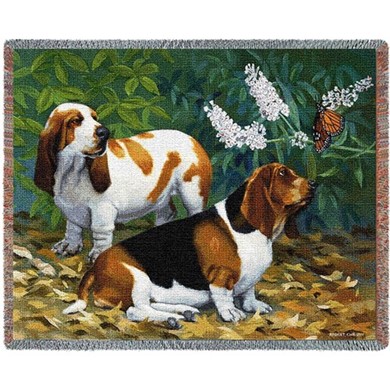Raining Cats and Dogs | Basset Hounds and Butterflies Throw Blanket, Made in the USA