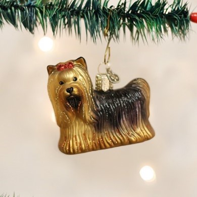 Raining Cats and Dogs | Yorkie Old World Christmas Dog Glass Ornament