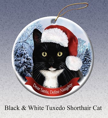 Raining Cats and Dogs | Black & White Cat Dear Santa Cat Christmas Ornament