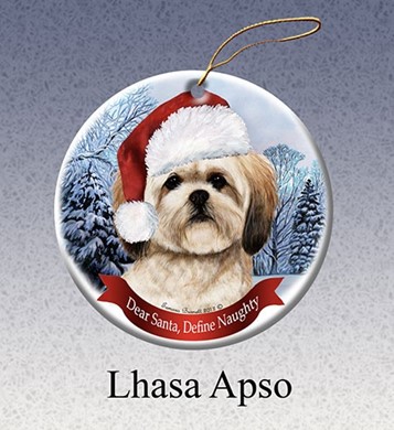 Raining Cats and Dogs |Lhasa Apso Dear Santa Dog Christmas Ornament