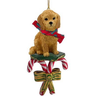 Raining Cats and Dogs |Goldendoodle Dog Candy Cane Christmas Ornament