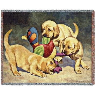 Raining Cats and Dogs | Yellow Labrador Retriever Throw Blanket, Made in the USA