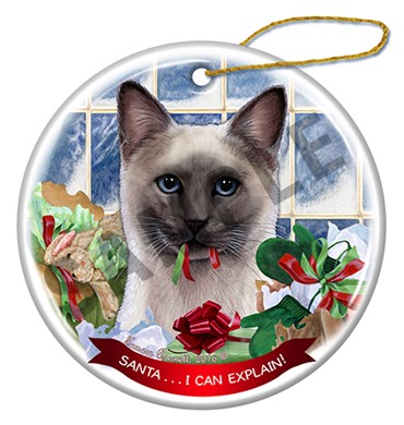 Raining Cats and Dogs | Siamese Blue Point Cat Santa I Can Explain Christmas Ornament