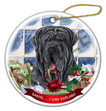 Raining Cats and Dogs | Santa I Can Explain Neapolitan Mastiff Uncropped Dog Christmas Ornament