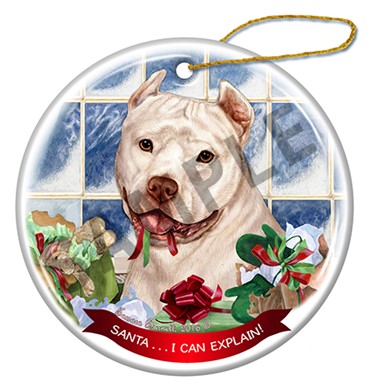 Raining Cats and Dogs | Santa I Can Explain Pit Bull Cropped Dog Christmas Ornament