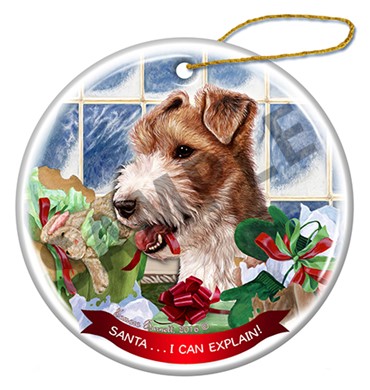 Raining Cats and Dogs | Wirehaired Fox Terrier Santa I Can Explain Dog Christmas Orn