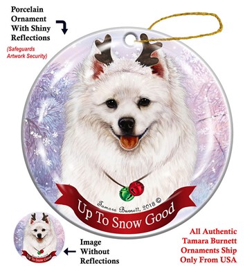 Raining Cats and Dogs | American Eskimo Up to Snow Good Dog Christmas Ornament