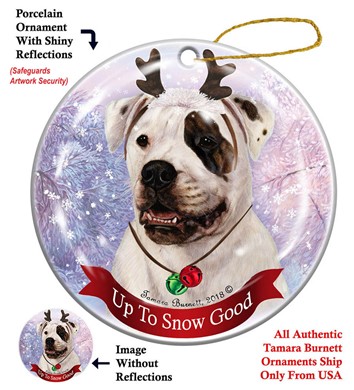 Raining Cats and Dogs | American Bulldog Up to Snow Good Dog Christmas Ornament