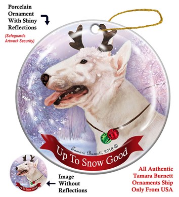 Raining Cats and Dogs | Bull Terrier Up to Snow Good Christmas Ornament