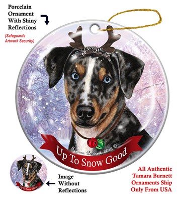 Raining Cats and Dogs |Catahoula Leopard Dog Up To Snow Good Christmas Ornament