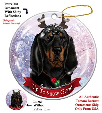Raining Cats and Dogs | Coonhound Black and Tan Up to Snow Good Dog Christmas Ornament