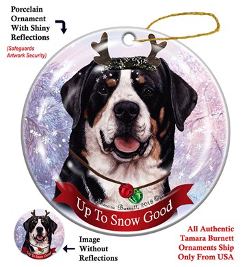 Raining Cats and Dogs | Greater Swiss Mountain Dog Up to Snow Good Dog Christmas Ornament