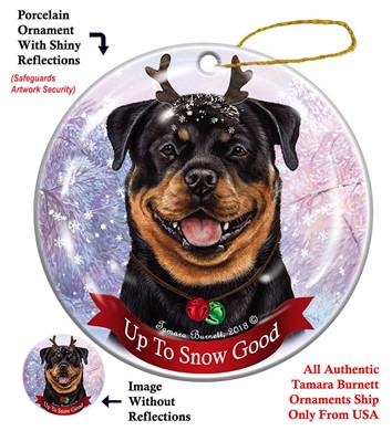 Raining Cats and Dogs | Rottweiler Up to Snow Good Dog Christmas Ornament