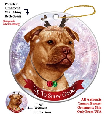 Raining Cats and Dogs | Staffordshire Bull Terrier Up to Snow Good Dog Christmas Ornament