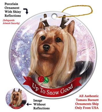Raining Cats and Dogs | Silky Terrier Up to Snow Good Dog Christmas Ornament