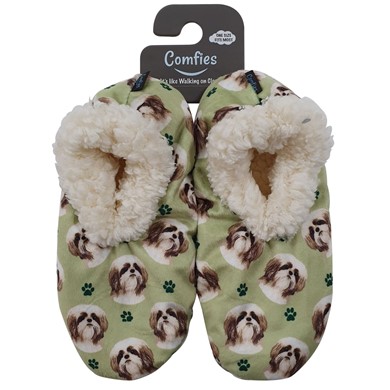 Raining Cats and Dogs | Shih Tzu Tan Comfies Dog Print Slippers