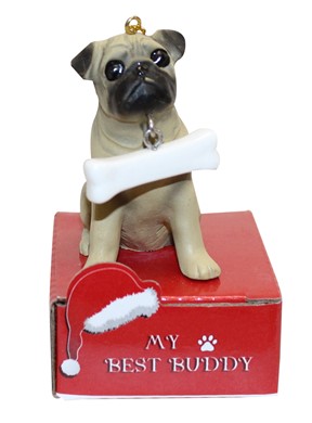 Raining Cats and Dogs | Pug Fawn My Best Buddy Dog Breed Christmas Ornaments