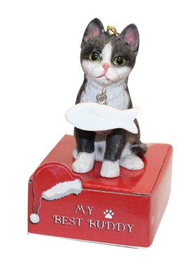 Raining Cats and Dogs | Black and White Cat Best Buddy Figurine Christmas Ornaments