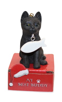 Raining Cats and Dogs | Black Cat Best Buddy Figurine Christmas Ornaments