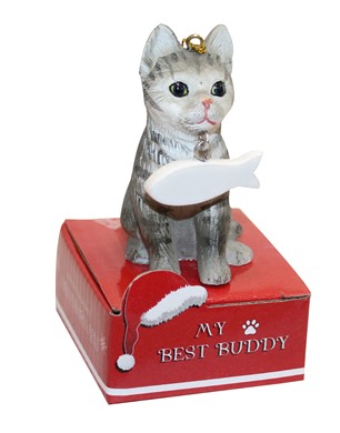 Raining Cats and Dogs | Silver Tabby Cat Best Buddy Figurine Christmas Ornaments
