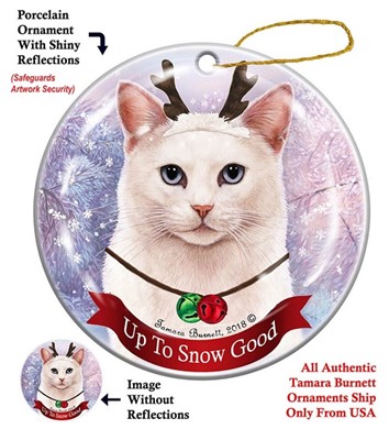 Raining Cats and Dogs | White Cat Blue Eyed Up to Snow Good Cat Christmas Ornament