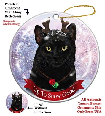 Raining Cats and Dogs | Black  Cat Up to Snow Good Cat Christmas Ornament