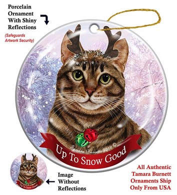 Raining Cats and Dogs | Brown Tabby Cat Up to Snow Good Cat Christmas Ornament