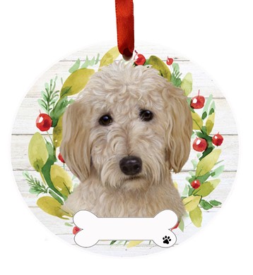 Raining Cats and Dogs | Goldendoodle Dog Breed Wreath Christmas Ornament