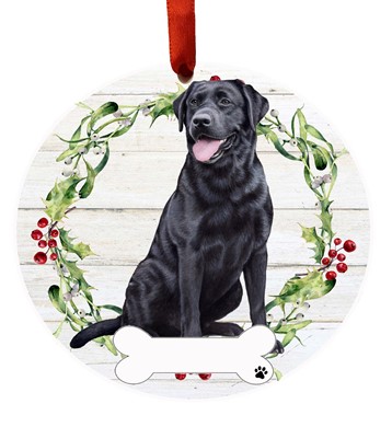 Raining Cats and Dogs | Black Labrador Retriever Wreath Dog Breed Christmas Ornament