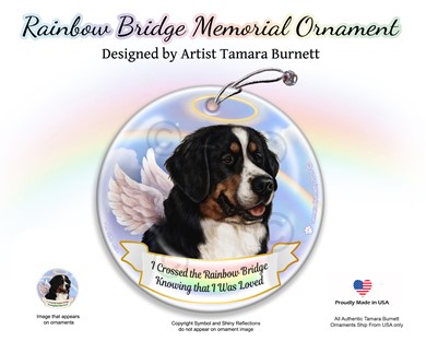 Raining Cats and Dogs | Bernese Mountain Dog Rainbow Bridge Memorial Ornament