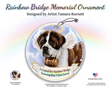Raining Cats and Dogs | Saint Bernard Dog Rainbow Bridge Memorial Ornament
