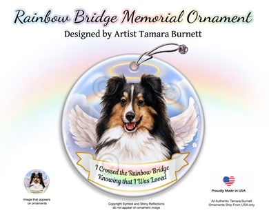 Raining Cats and Dogs | Shetland Sheepdog Rainbow Bridge Memorial Ornament