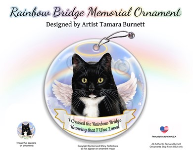 Raining Cats and Dogs | Black and White Cat Rainbow Bridge Memorial Ornament