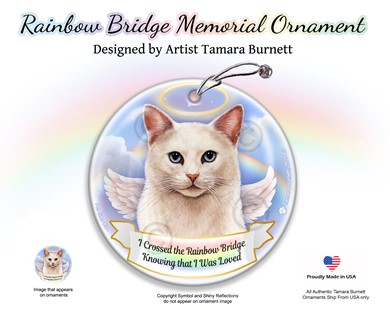 Raining Cats and Dogs | White Cat Rainbow Bridge Memorial Ornament