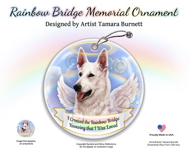 Raining Cats and Dogs | White German Shepherd Dog Rainbow Bridge Memorial Ornament