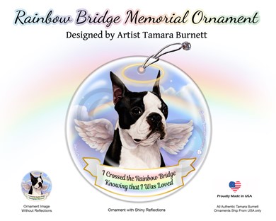 Raining Cats and Dogs | Boston Terrier Rainbow Bridge Memorial Ornament