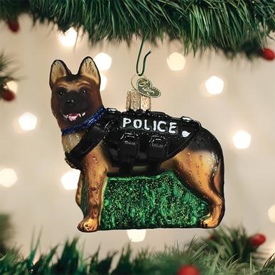 Raining Cats and Dogs | K-9 Police Dog Old World Christmas Dog Glass Ornament
