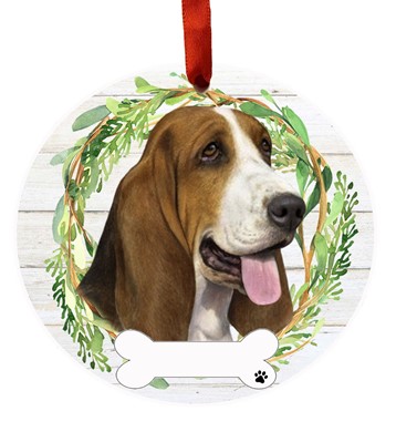 Raining Cats and Dogs | Basset Hound Dog Breed Wreath Christmas Ornament