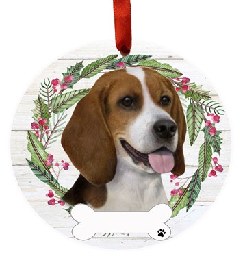 Raining Cats and Dogs | Beagle Dog Wreath Christmas Ornament