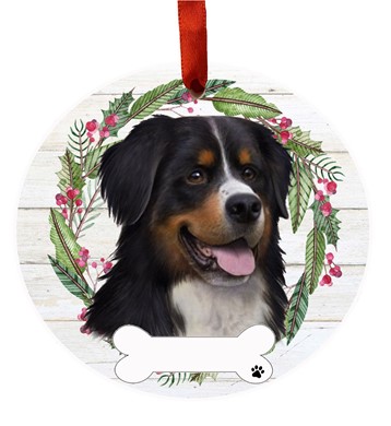 Raining Cats and Dogs | Bernese Mountain Wreath Dog Breed Christmas Ornament